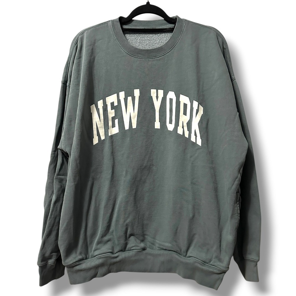 J Galt Brandy Melville New York Graphic Oversized Crewneck Sweatshirt Sage Green